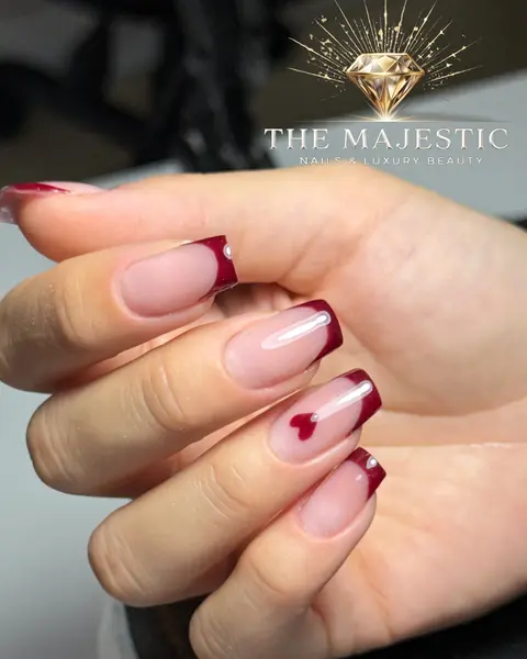 Bordo french uçlu ve kalp detaylı nail art